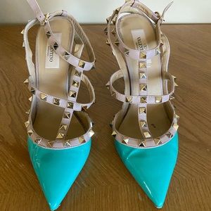 Valentino green patent studded shoes